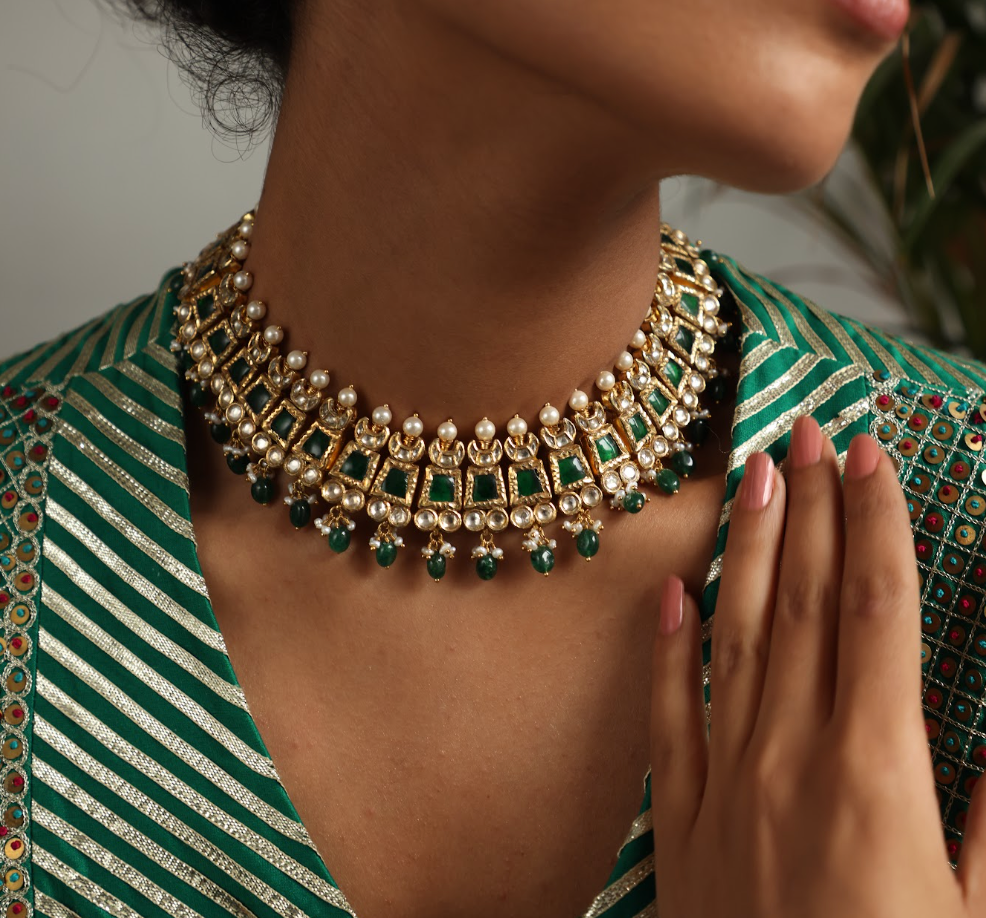 925 Silver Bavara Saksham Choker Necklace - Amrrutam