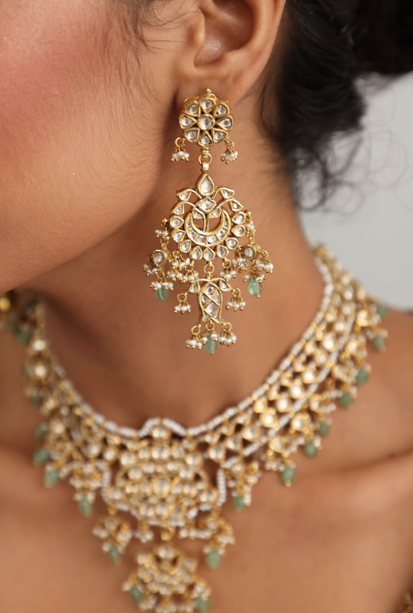 925 Silver Bavara Lavenya Polki Choker Necklace Set - Amrrutam