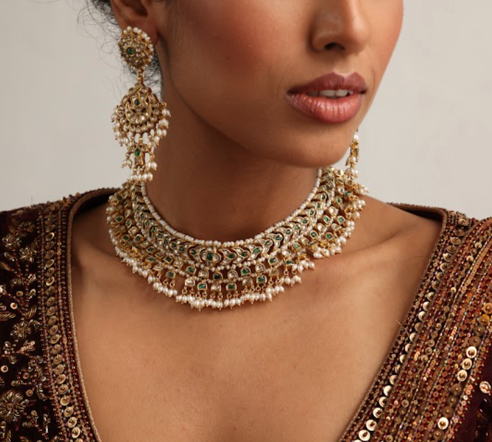 925 Silver Bavara Vaidehi Polki Choker Necklace Set - Amrrutam