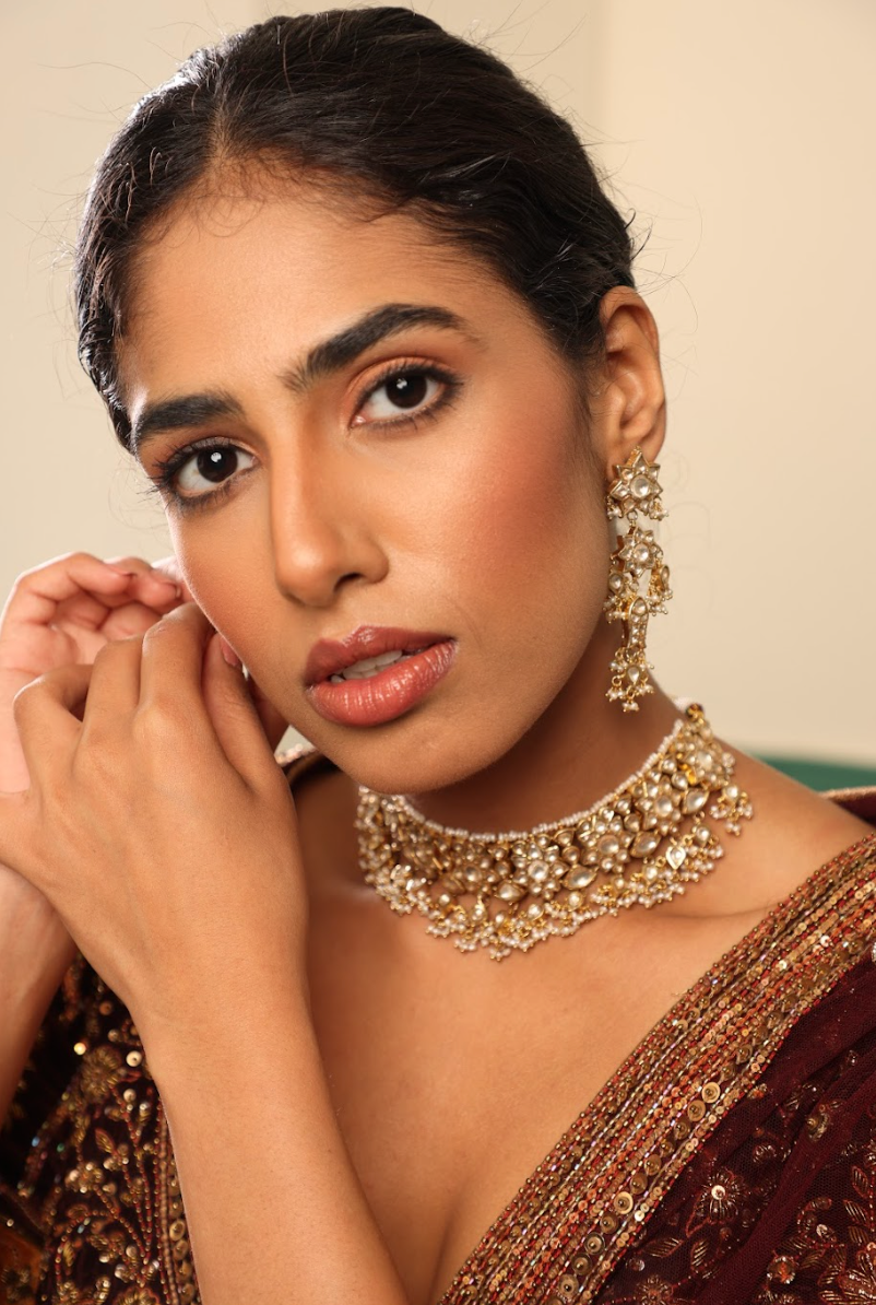 925 Silver Bavara Floral Polki Choker Necklace Set - Amrrutam