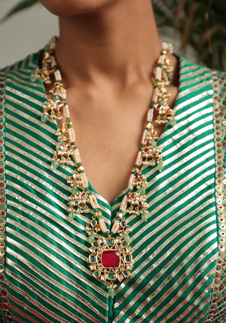 925 Silver Bavara Chandrima Long Polki Necklace - Amrrutam
