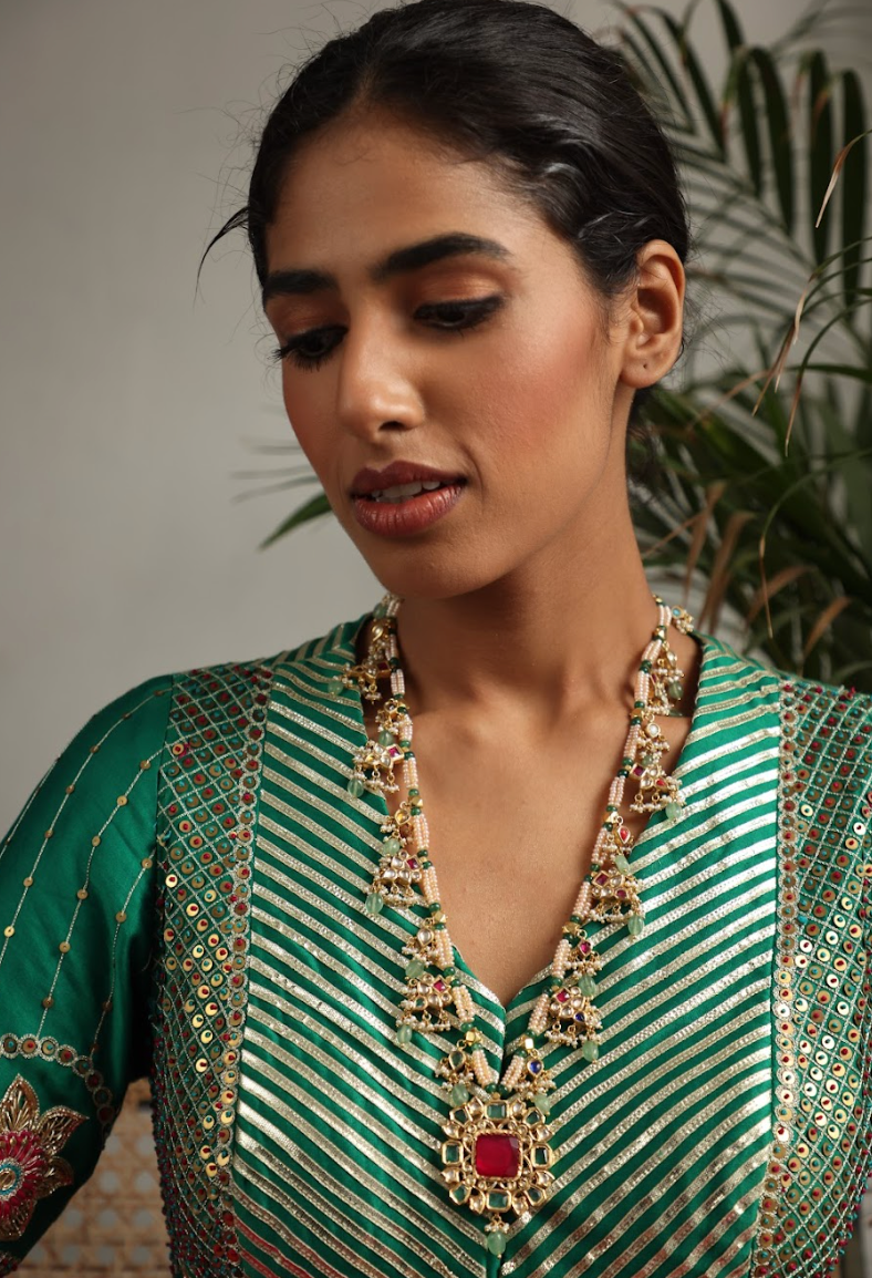 925 Silver Bavara Chandrima Long Polki Necklace - Amrrutam