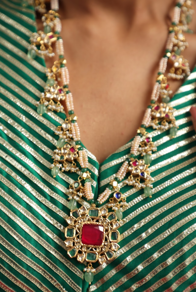 925 Silver Bavara Chandrima Long Polki Necklace - Amrrutam