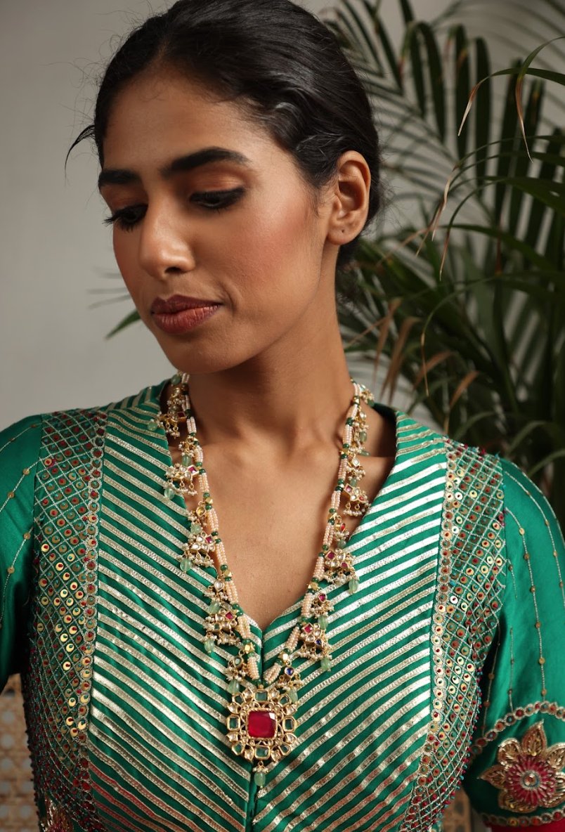 925 Silver Bavara Chandrima Long Polki Necklace - Amrrutam