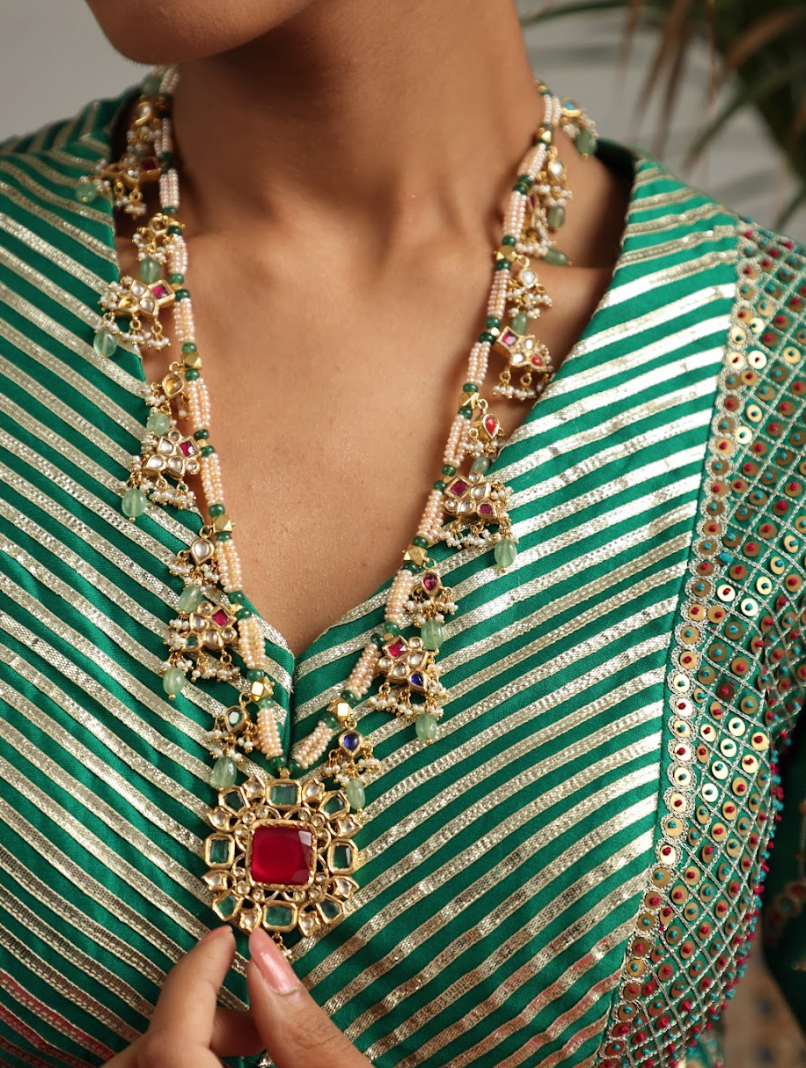 925 Silver Bavara Chandrima Long Polki Necklace - Amrrutam