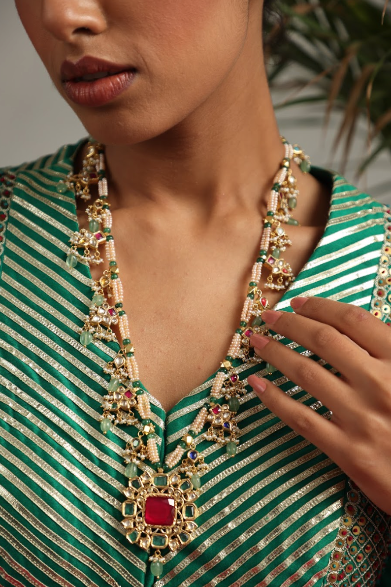 925 Silver Bavara Chandrima Long Polki Necklace - Amrrutam