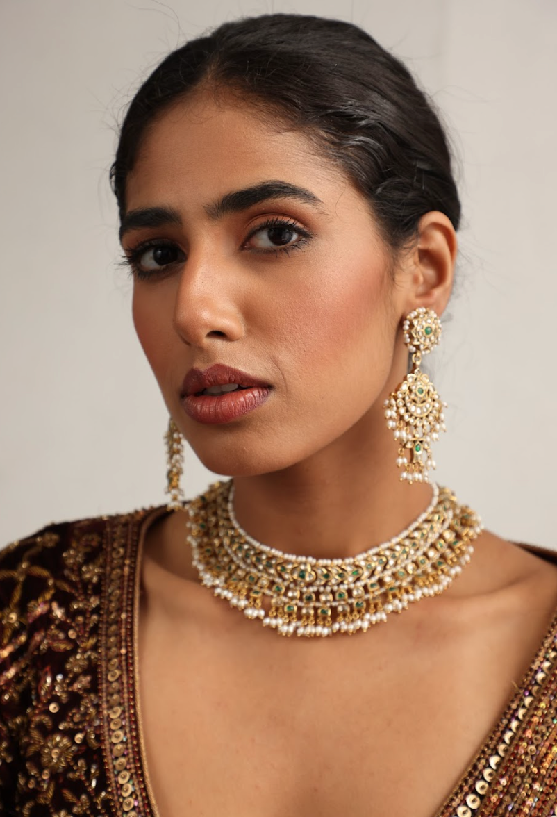 925 Silver Bavara Vaidehi Polki Choker Necklace Set - Amrrutam