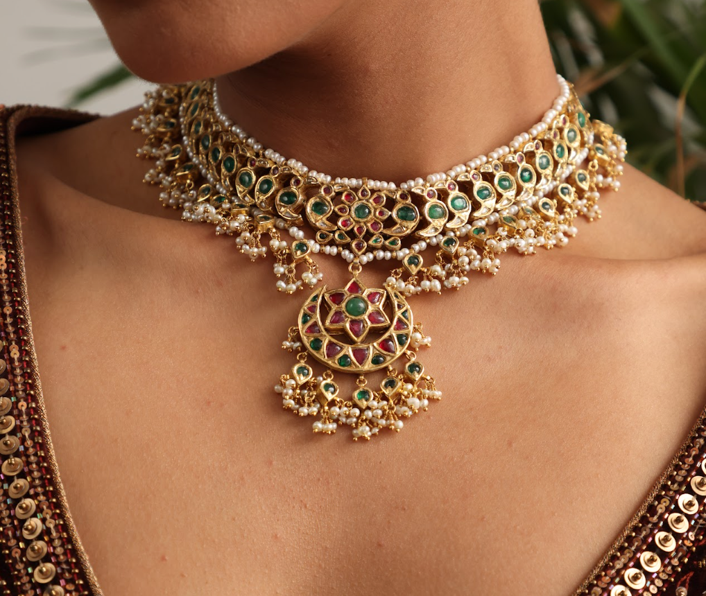925 Silver Bavara Manira Choker Necklace - Amrrutam