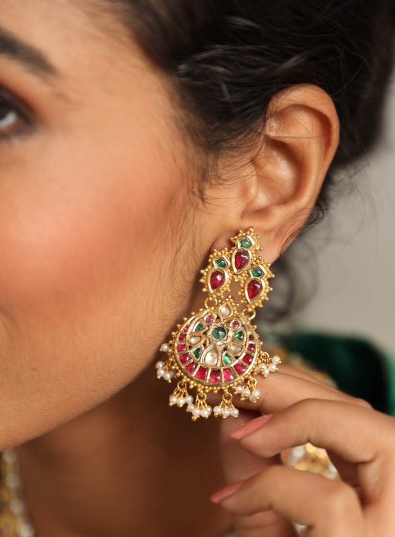 925 Silver Bavara Viranisa Polki Necklace Set - Amrrutam