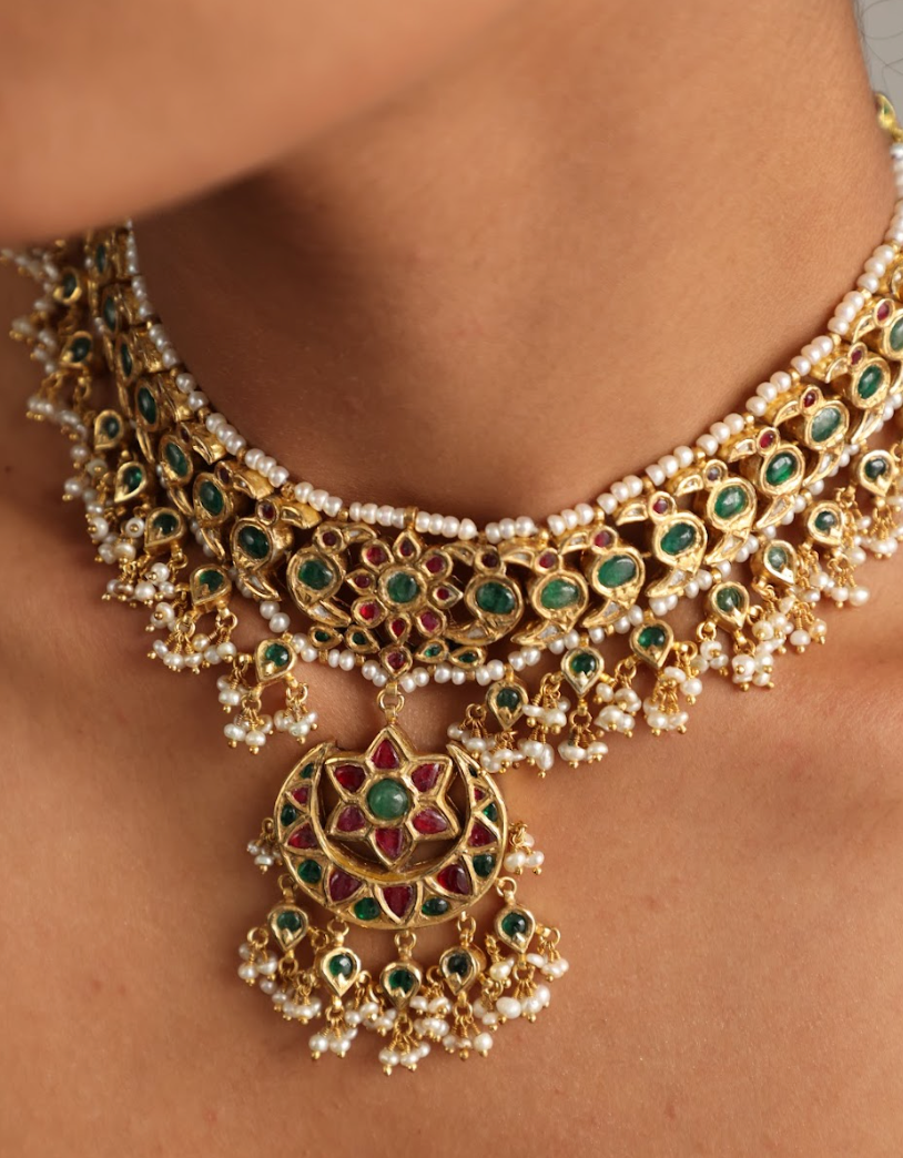 925 Silver Bavara Manira Choker Necklace - Amrrutam