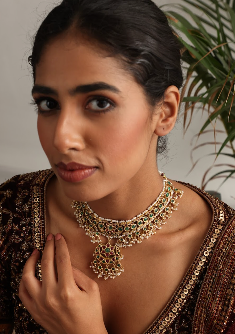 925 Silver Bavara Manira Choker Necklace - Amrrutam