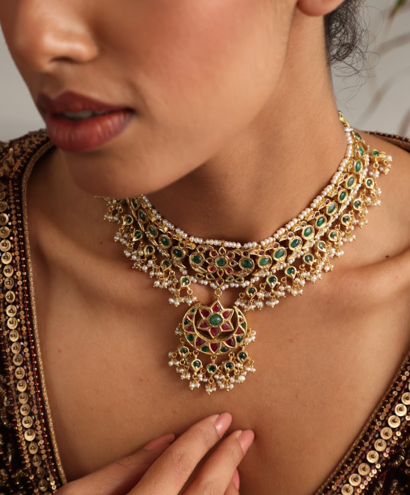 925 Silver Bavara Manira Choker Necklace - Amrrutam