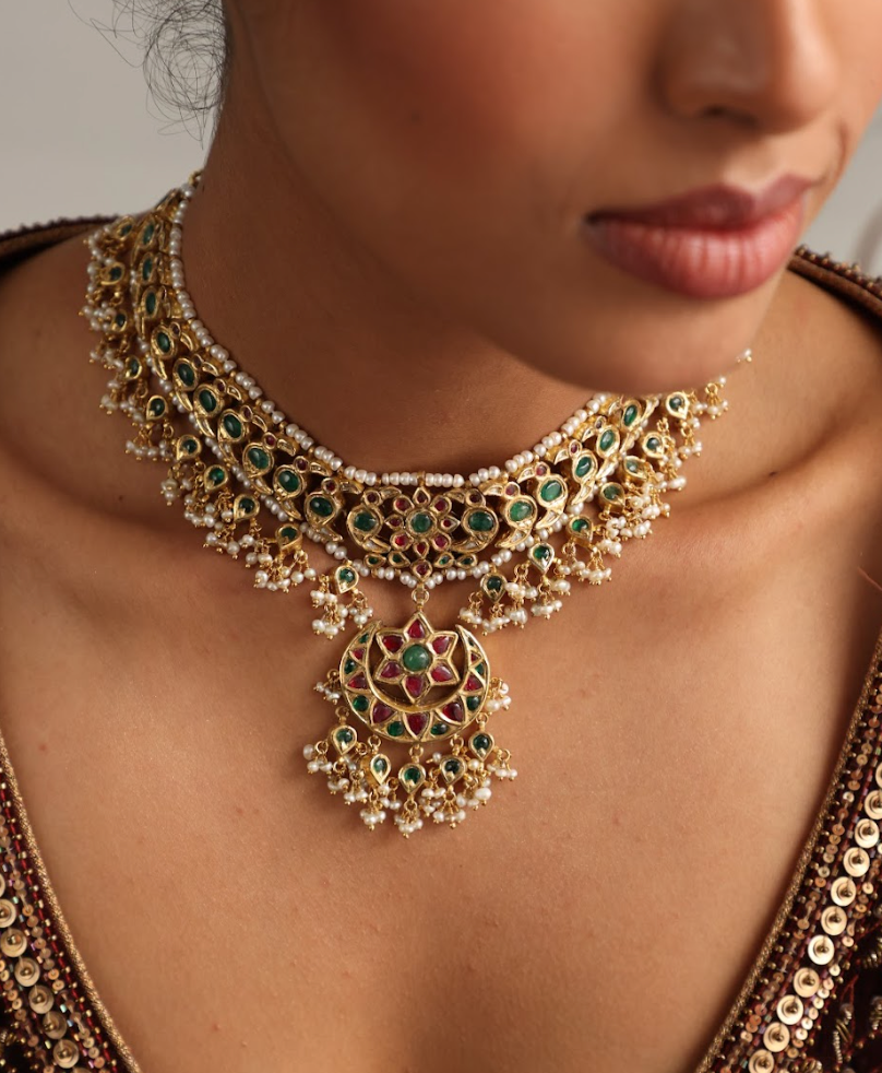 925 Silver Bavara Manira Choker Necklace - Amrrutam