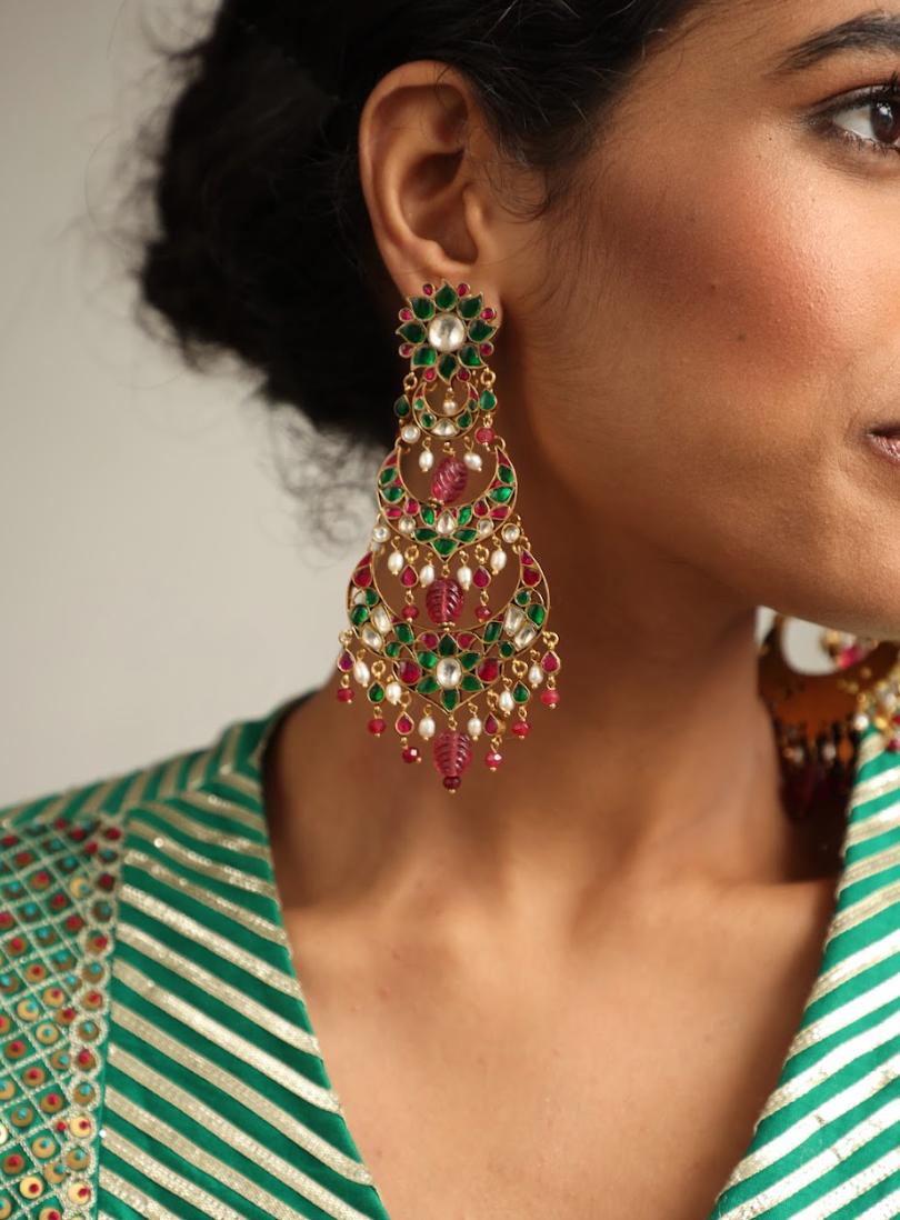 925 Silver Bavara Gajra Chandbali Earrings - Amrrutam