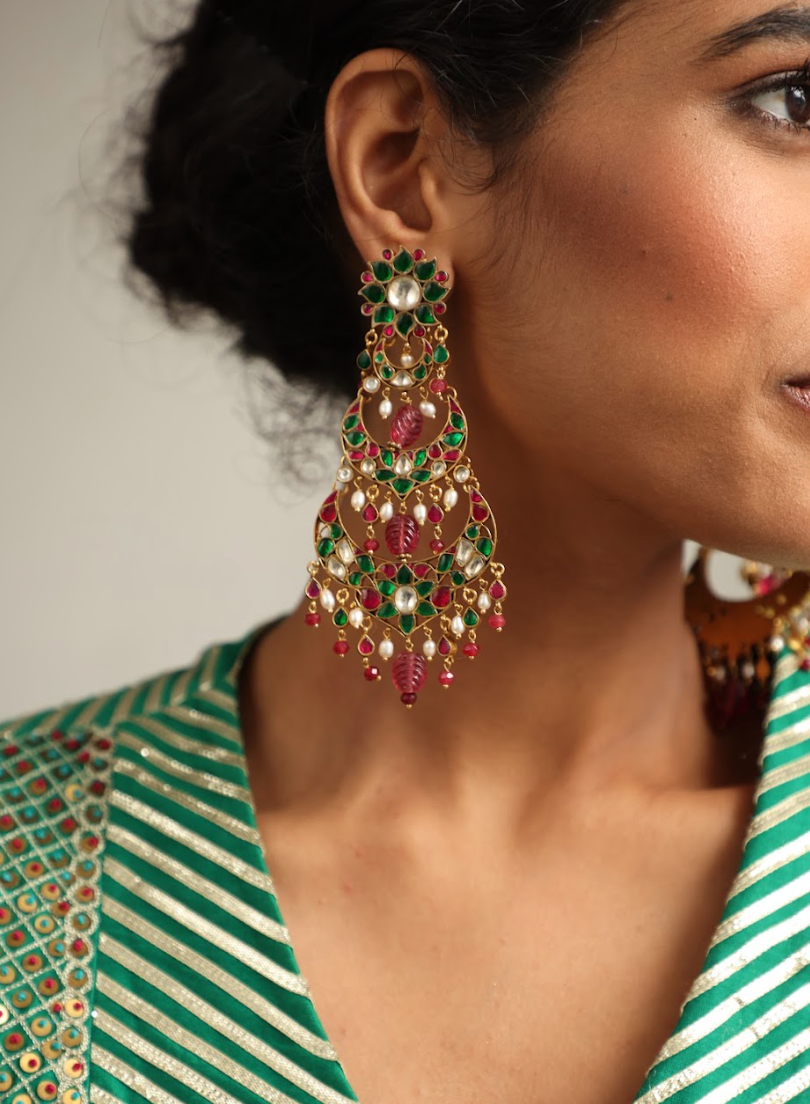 925 Silver Bavara Gajra Chandbali Earrings - Amrrutam
