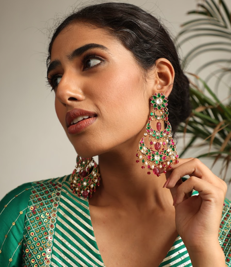 925 Silver Bavara Gajra Chandbali Earrings - Amrrutam