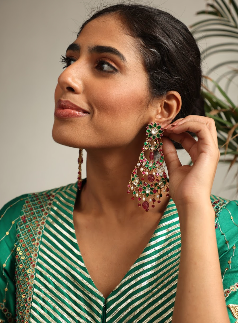 925 Silver Bavara Gajra Chandbali Earrings - Amrrutam