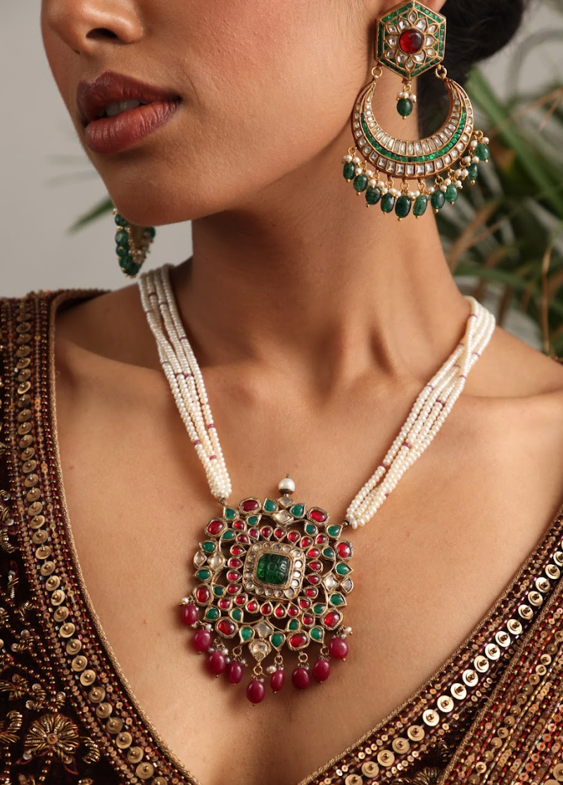 925 Silver Bavara Mrinali Long Necklace - Amrrutam