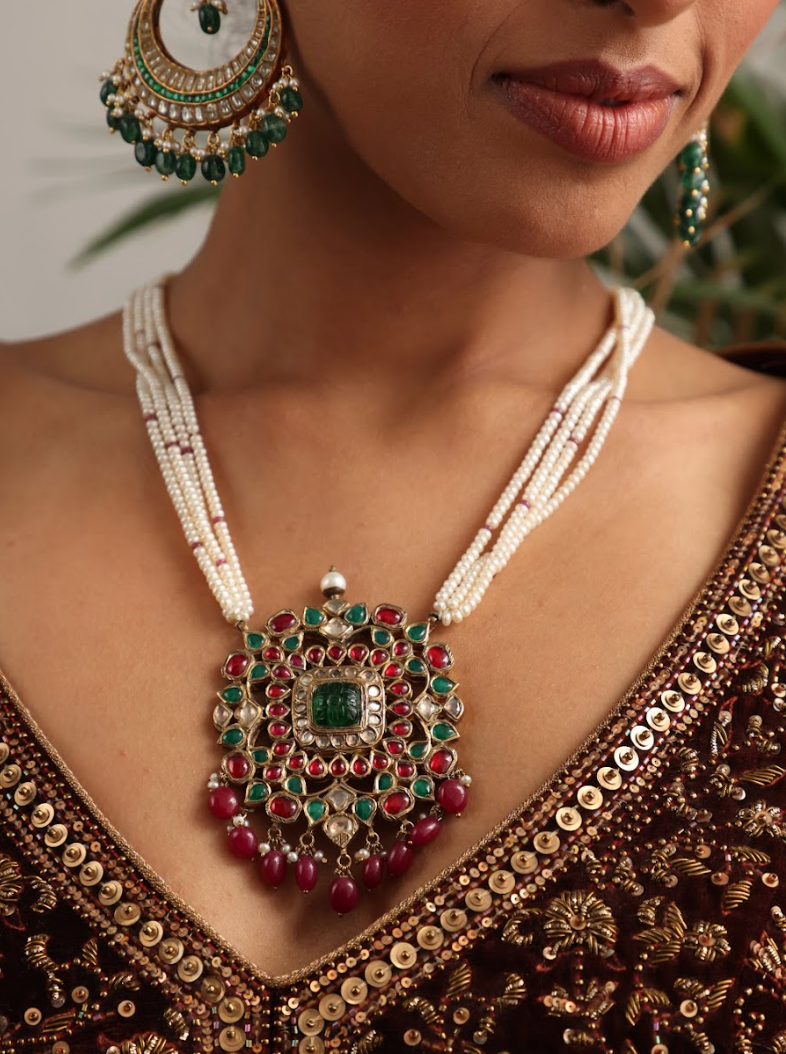 925 Silver Bavara Mrinali Long Necklace - Amrrutam