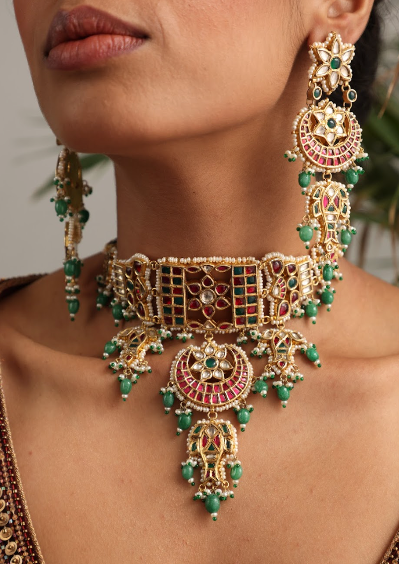 925 Silver Bavara Priyali Choker Necklace Set - Amrrutam