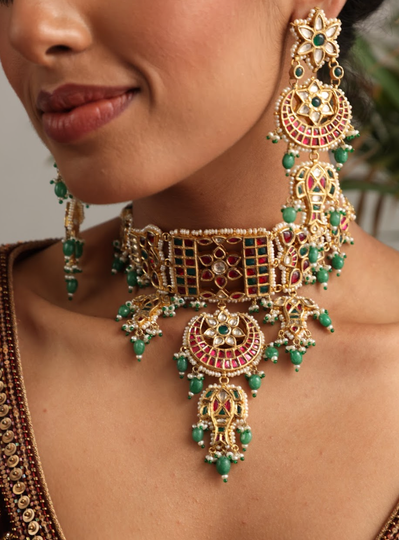 925 Silver Bavara Priyali Choker Necklace Set - Amrrutam
