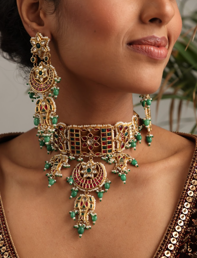 925 Silver Bavara Priyali Choker Necklace Set - Amrrutam