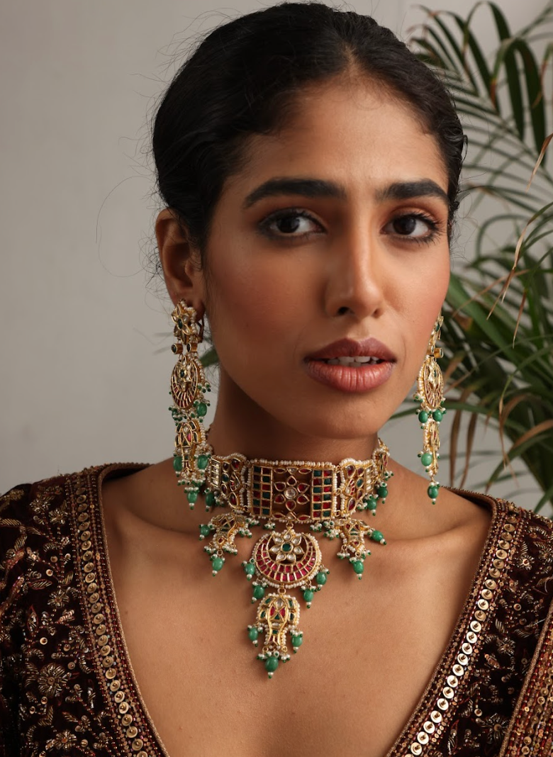 925 Silver Bavara Priyali Choker Necklace Set - Amrrutam