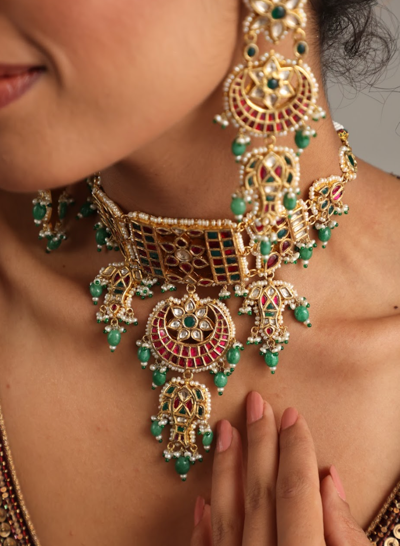 925 Silver Bavara Priyali Choker Necklace Set - Amrrutam