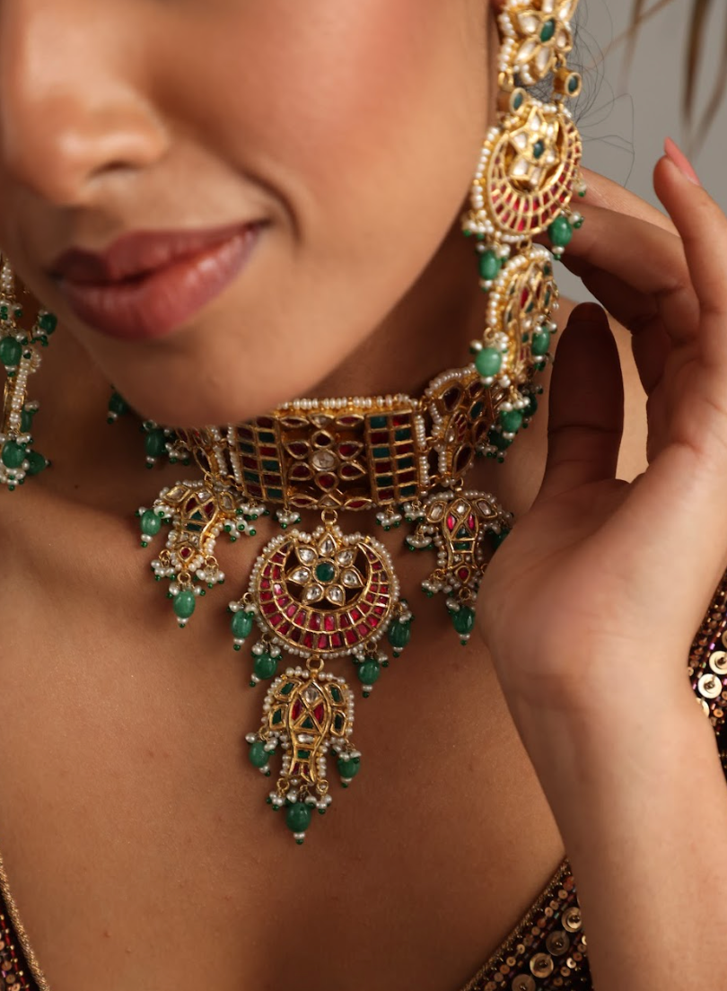 925 Silver Bavara Priyali Choker Necklace Set - Amrrutam