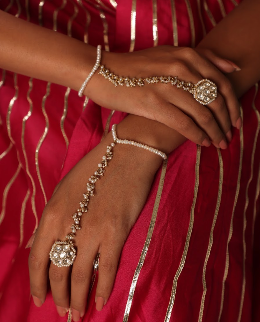 925 Silver Delicate Pearl Haathphool - Amrrutam