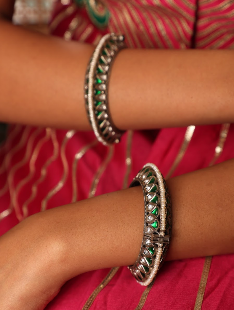 925 Silver Bavara Avsara Bangle Set - Amrrutam