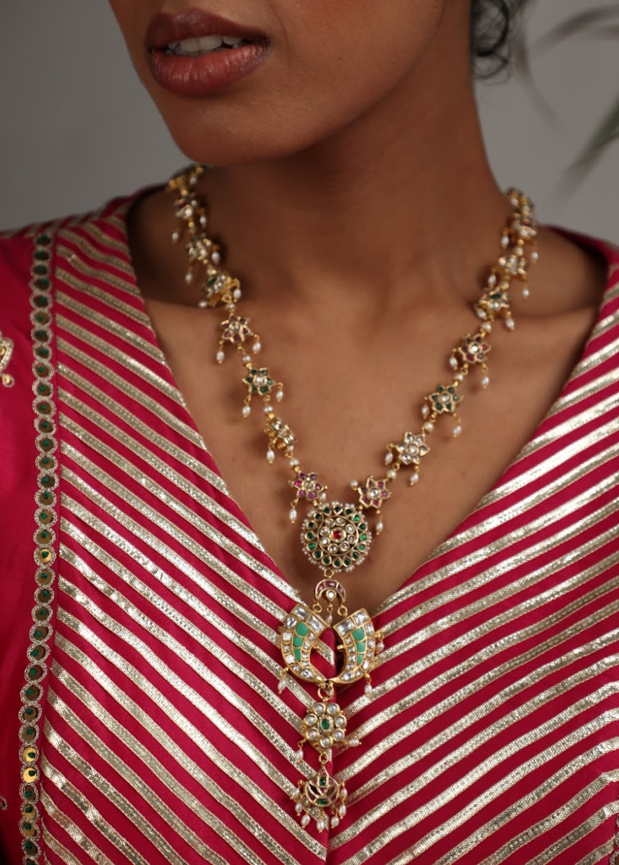 925 Silver Bavara Pankhiya Long Necklace - Amrrutam
