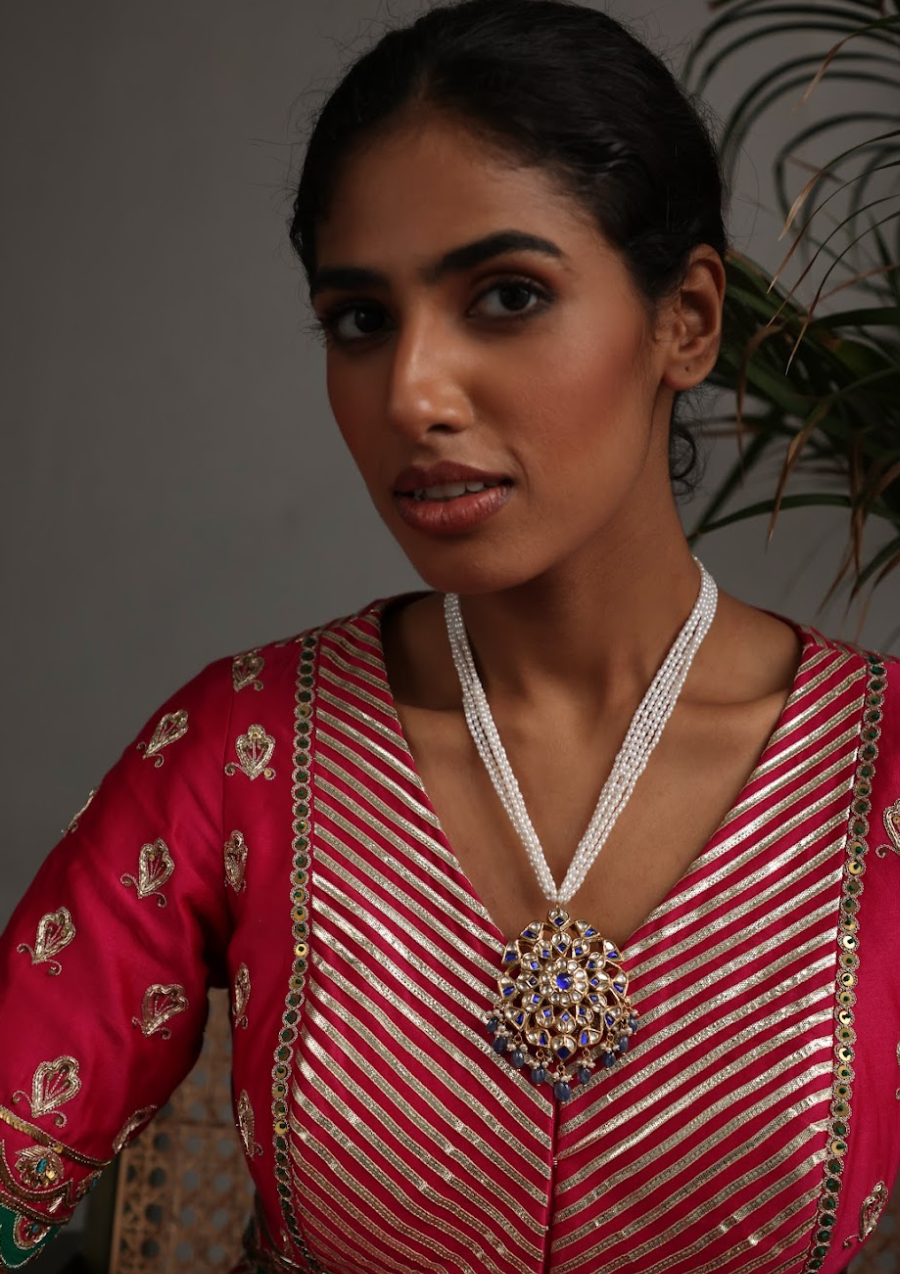 925 Silver Bavara Neelam Long Necklace - Amrrutam