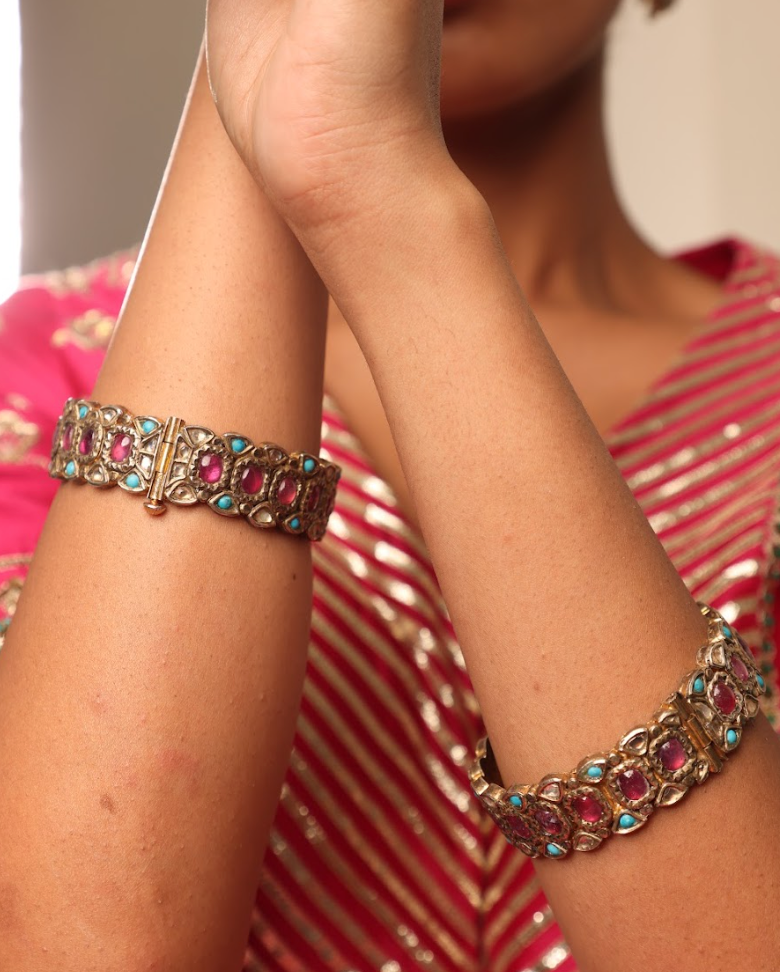 925 Silver Bavara Turquoise Bangle Set - Amrrutam