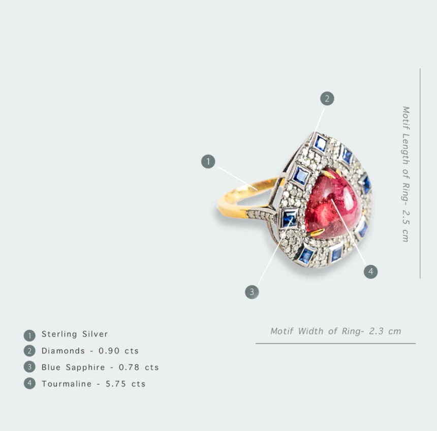925 Silver Tourmaline and Diamond Drop Ring - Amrrutam