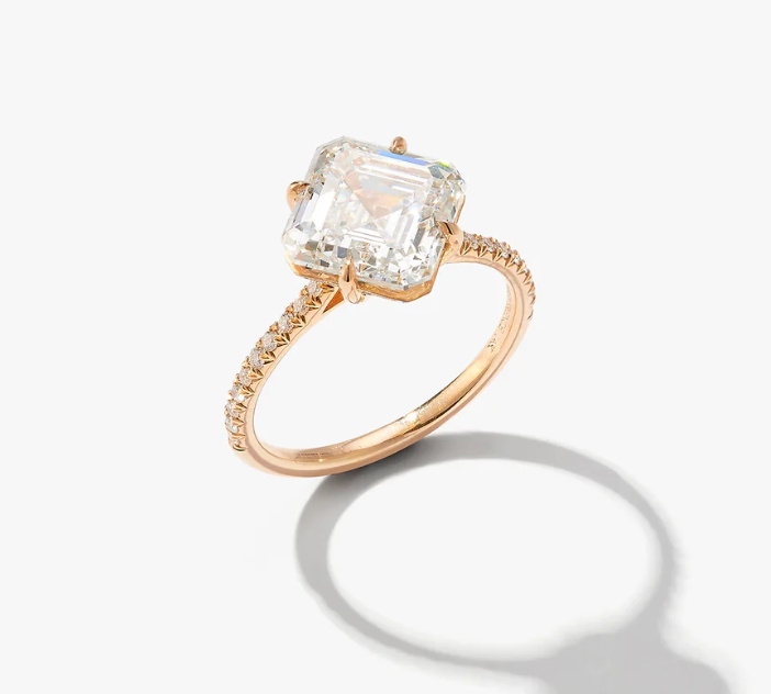 14K Gold Halo Asscher Cut Diamond Ring - Amrrutam