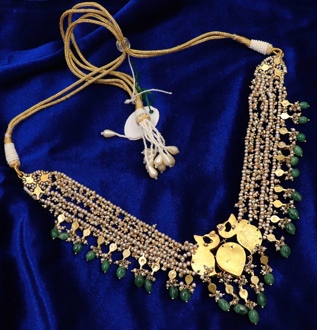 925 Silver Aakriti Traditional Kundan Meena Necklace - Amrrutam Jewellery