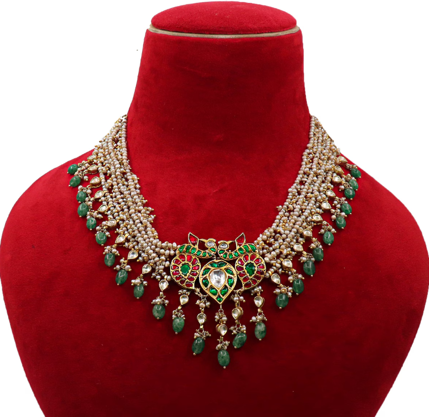 925 Silver Aakriti Traditional Kundan Meena Necklace - Amrrutam Jewellery