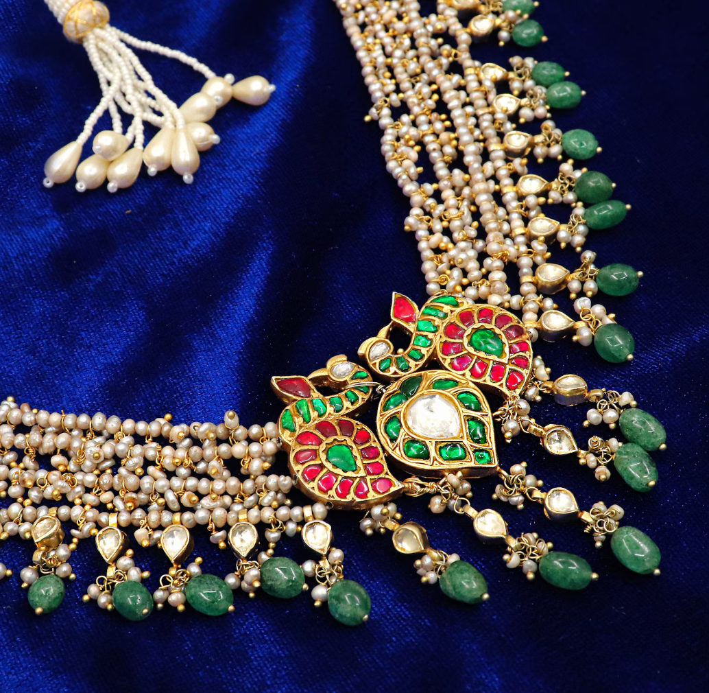925 Silver Aakriti Traditional Kundan Meena Necklace - Amrrutam Jewellery