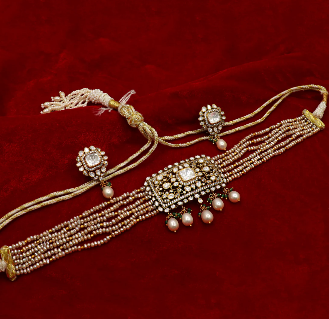 925 Silver Meira Traditional Silver Choker Necklace Set - Amrrutam Jewellery