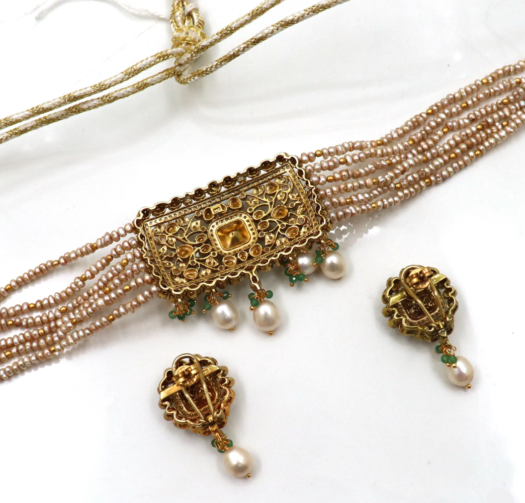 925 Silver Meira Traditional Silver Choker Necklace Set - Amrrutam Jewellery