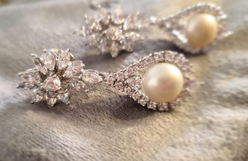 925 Silver Pamona Pearl CZ Earrings - Amrrutam Jewellery