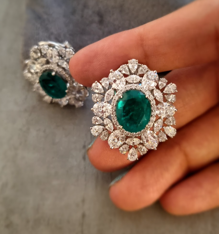 925 Silver Lima Emerald CZ Stud Earrings - Amrrutam Jewellery