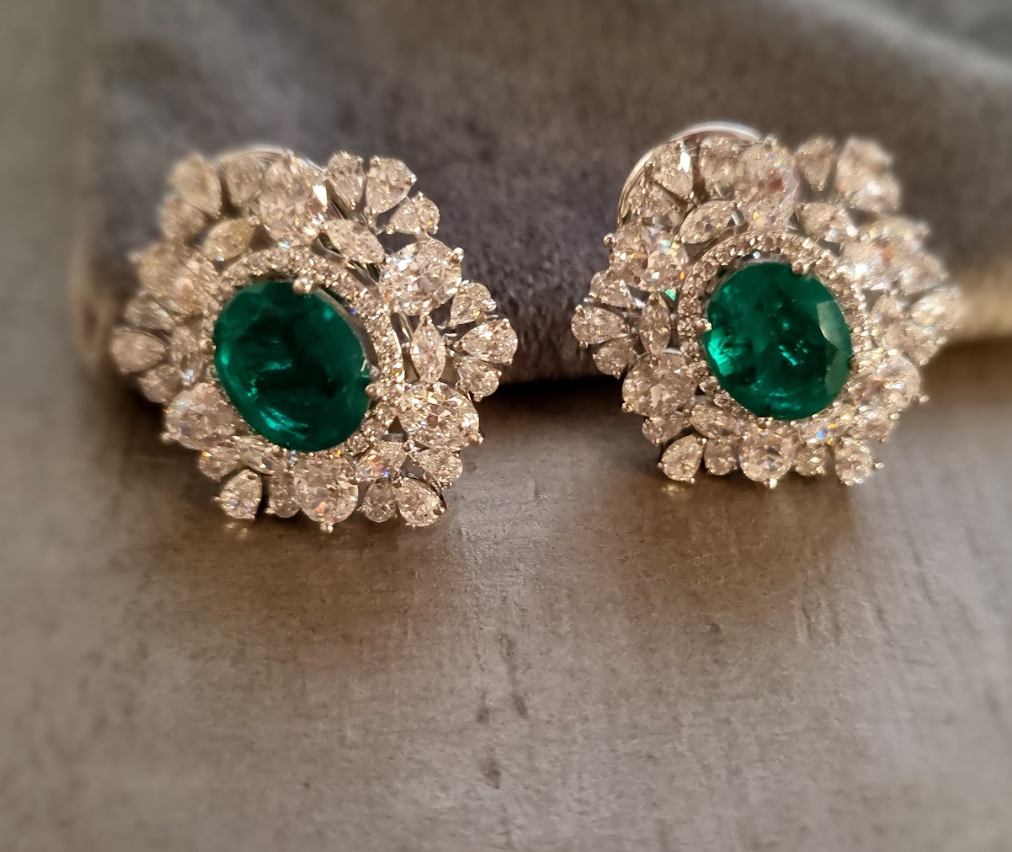 925 Silver Lima Emerald CZ Stud Earrings - Amrrutam Jewellery