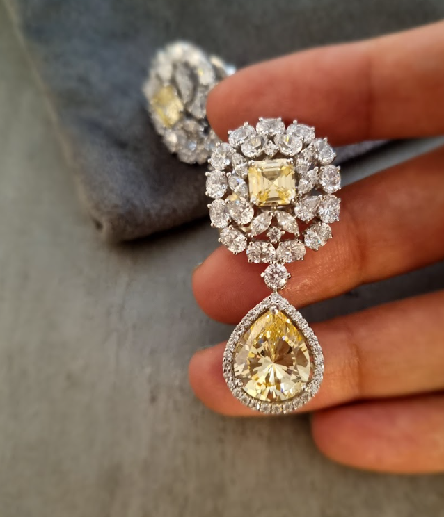 925 Silver Emmy Citrine Drop Earrings - Amrrutam Jewellery