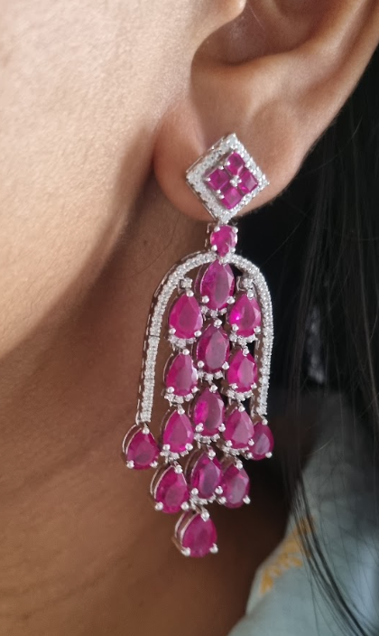 925 Silver Ruby Waterfall Earrings - Amrrutam Jewellery