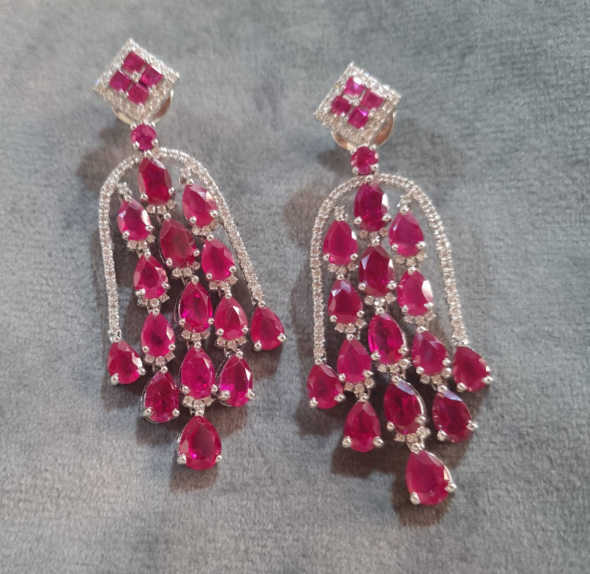 925 Silver Ruby Waterfall Earrings - Amrrutam Jewellery