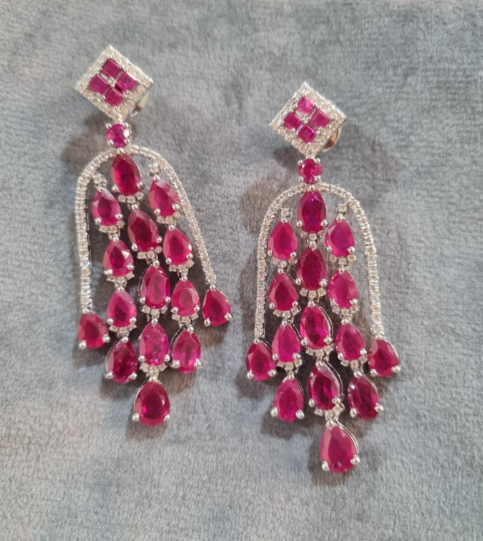 925 Silver Ruby Waterfall Earrings - Amrrutam Jewellery