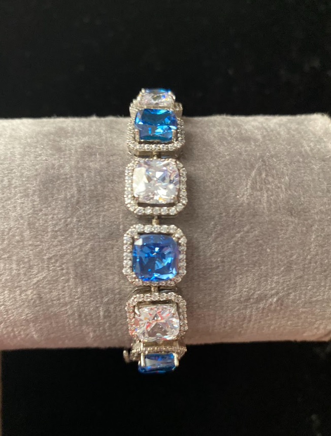 925 Silver Swarovski Blue Boxy Bracelet - Amrrutam Jewellery
