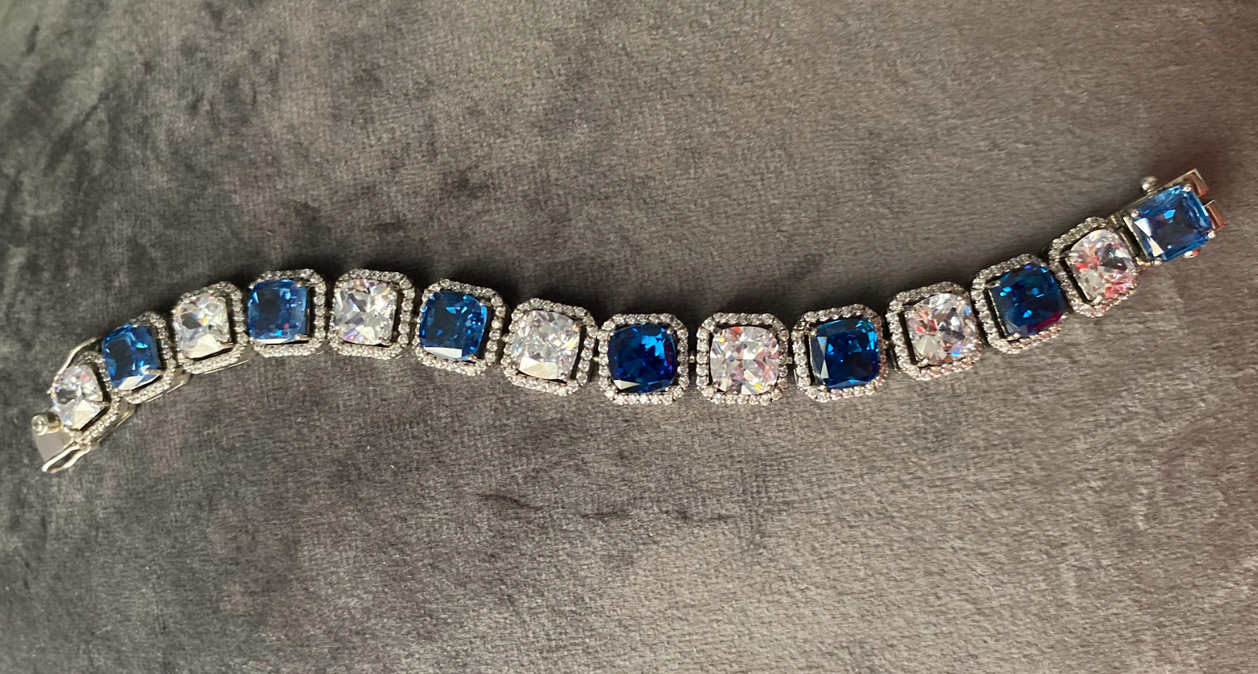 925 Silver Swarovski Blue Boxy Bracelet - Amrrutam Jewellery